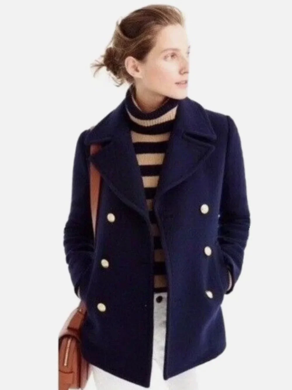 J. Crew Peacoat Women Sz 0 Stadium Cloth Nello Gori Wool Classic Navy Blue